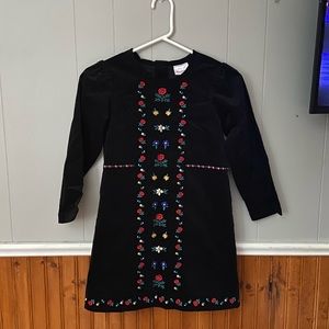 Hanna Andersson Girls Size 8 130cm Sno Happy Velvet Embroidered Dress Black